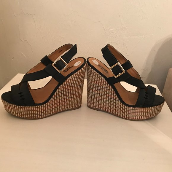 Host Pick!! 🎉🎉 Charlotte Russe Blue Tan Platform Espadrille Wedge Shoes Size 6 - Picture 3 of 6
